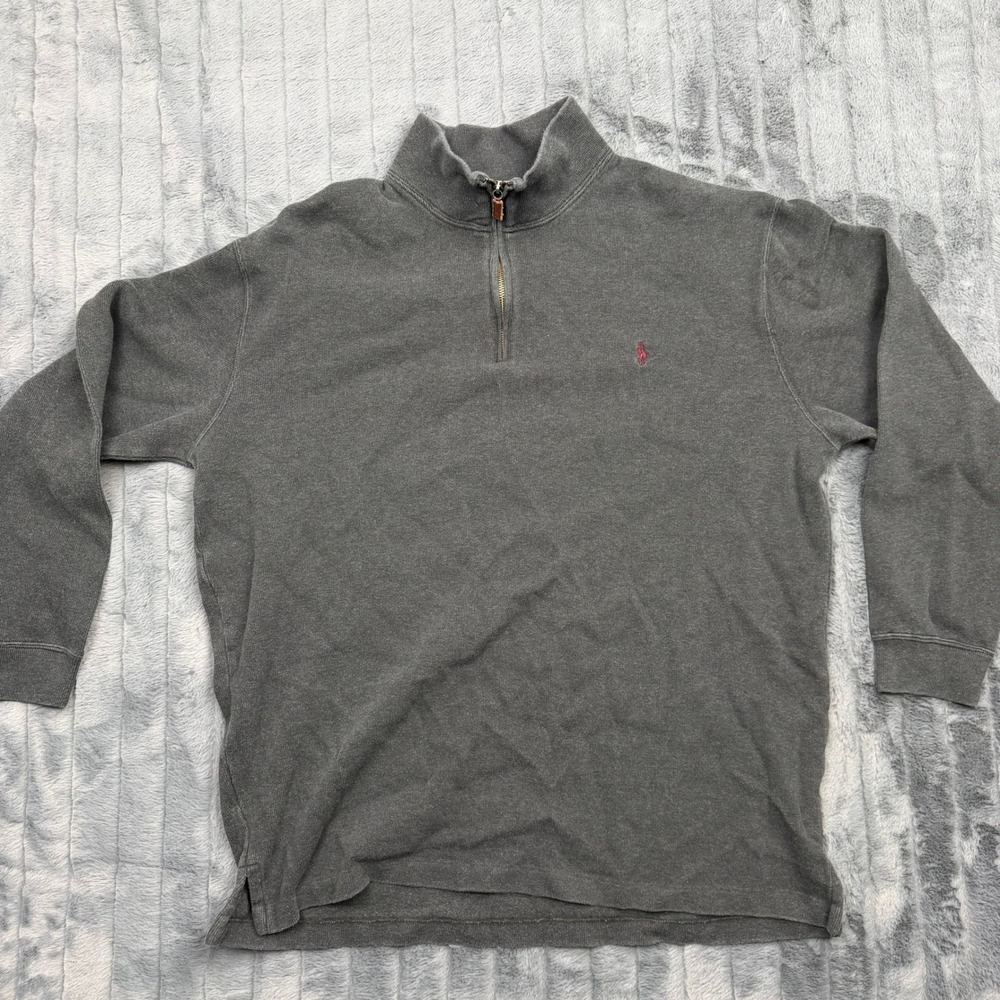 Polo Ralph Lauren Mens XLT Tall Gray 1/4 Zip Cotton Pullover Sweater Pony Logo